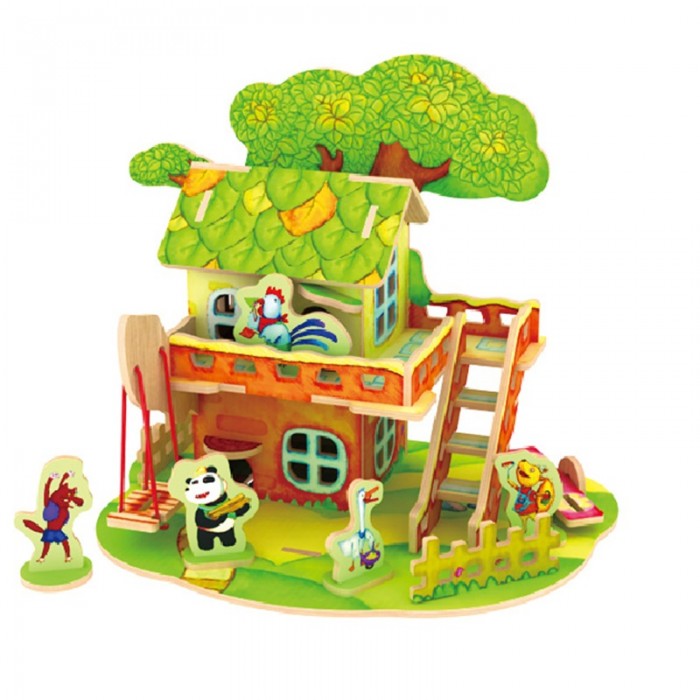 Pipi & Yaya Forest Cabin - Puzzle 3D din lemn